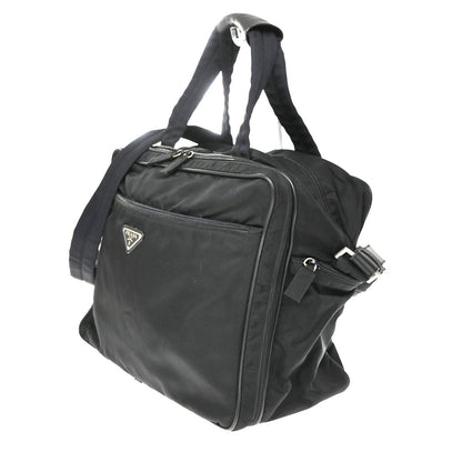 Prada Expandable Front Zip Boston Tessuto, Black, Nylon, Handbag
