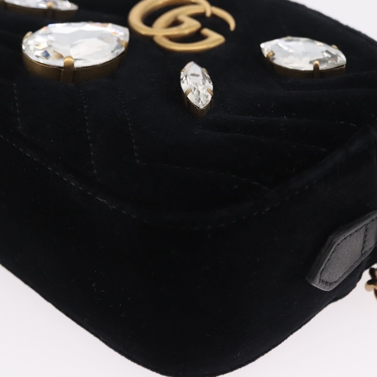 Gucci GG Marmont Crystal Embellished Matelasse Velvet, Black, Velvet, Shoulder Bag