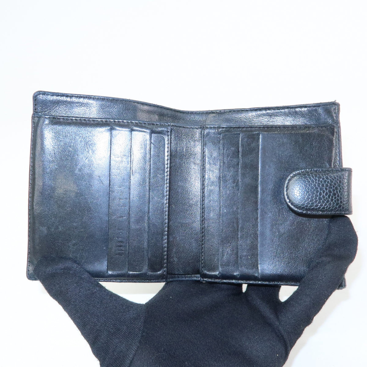 Chanel Vintage Timeless Bifold Caviar, Black, Leather, Wallet
