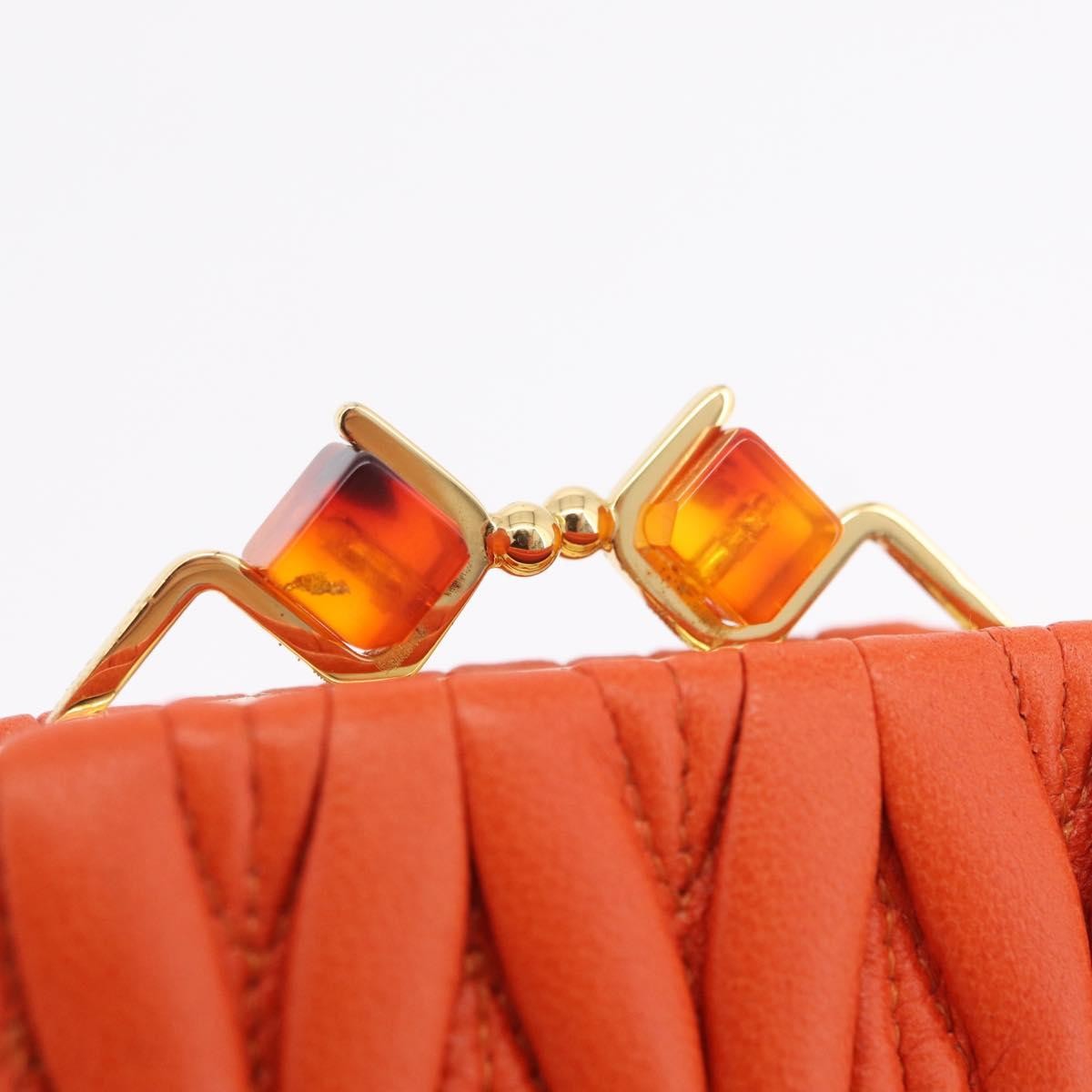 Miu Miu Sword wallet Charm Leather Matelasse, Orange, Leather, Crossbody Bag