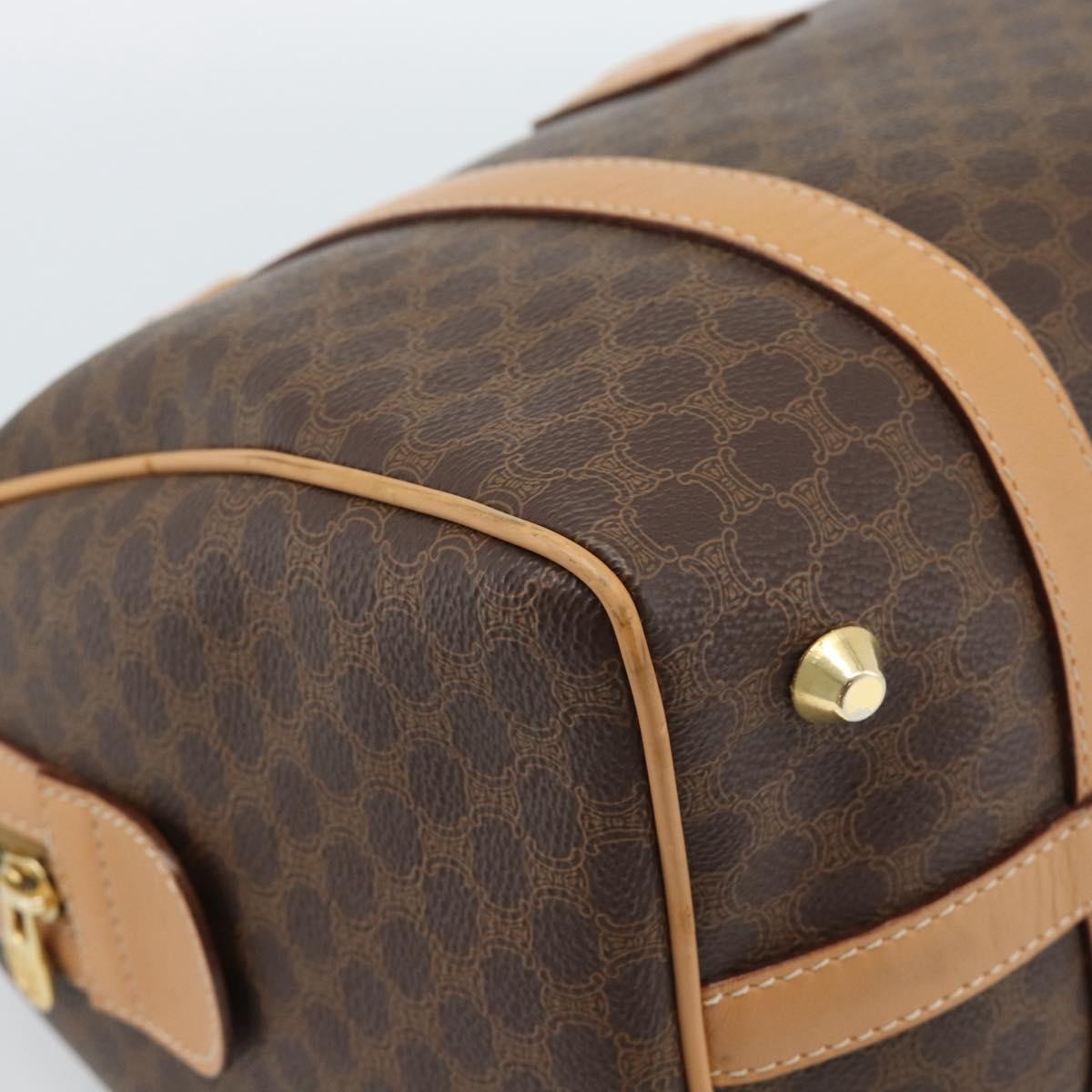 Celine Vintage Boston Macadam Coated Canvas, Brown, PVC, Handbag