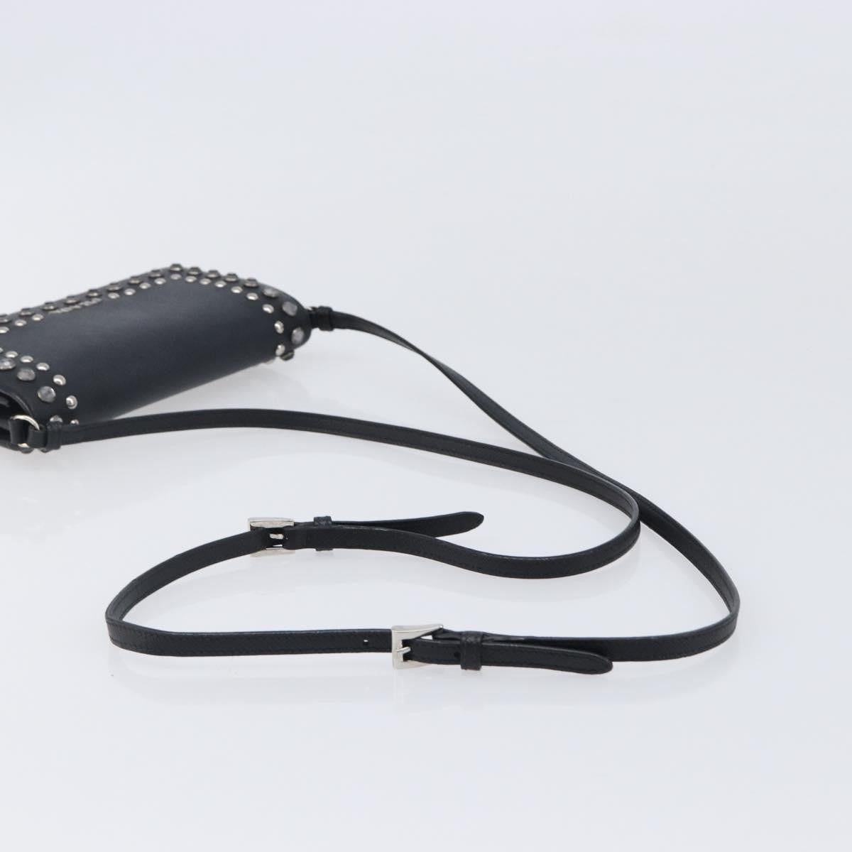 Prada Flap Studded Saffiano Leather, Black, Leather, Crossbody Bag