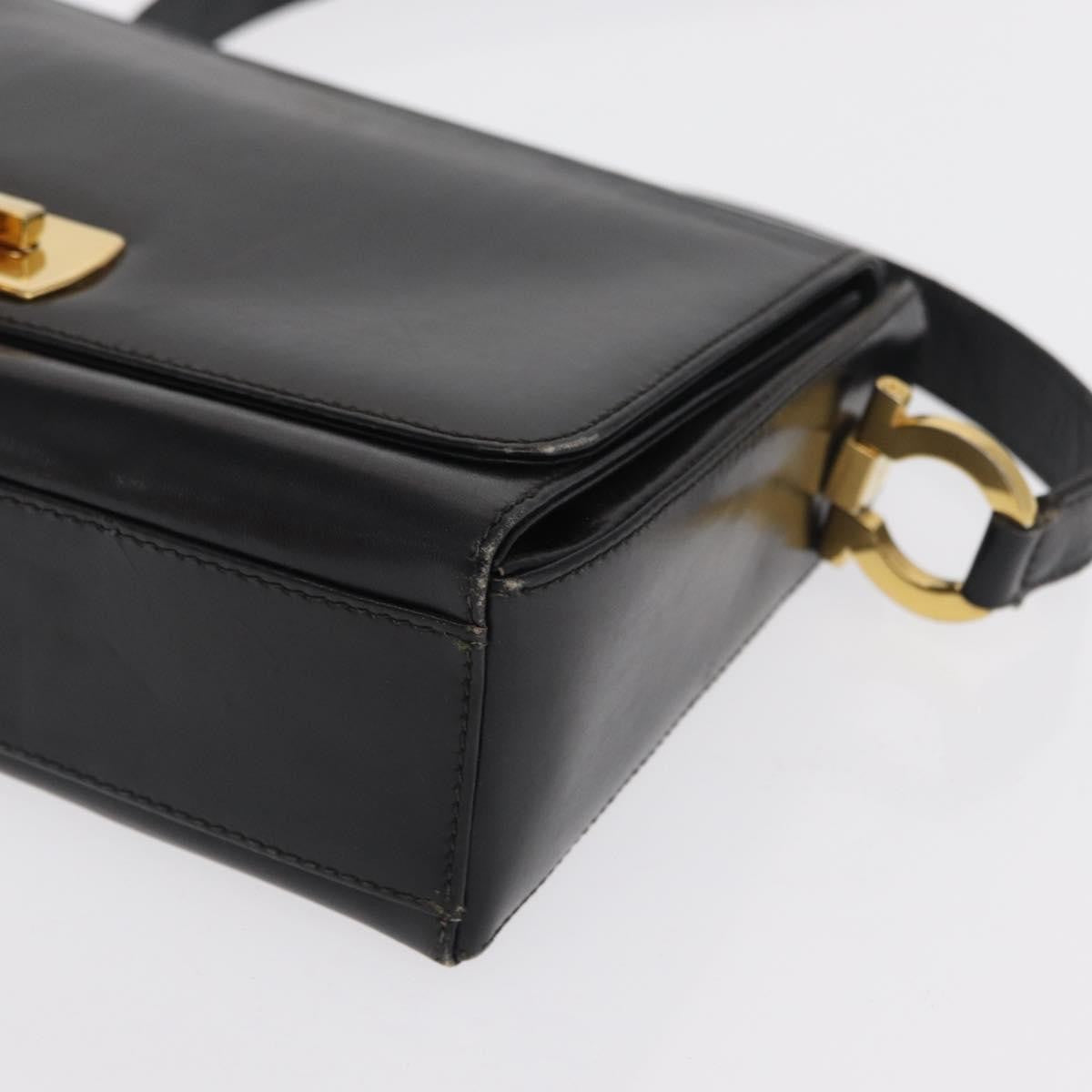 Salvatore Ferragamo Vintage Gancini Flap Leather, Black, Leather, Shoulder Bag