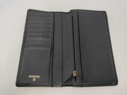 Chanel CC Logo Zipper Long Bifold Leather, Black, Leather, Wallet