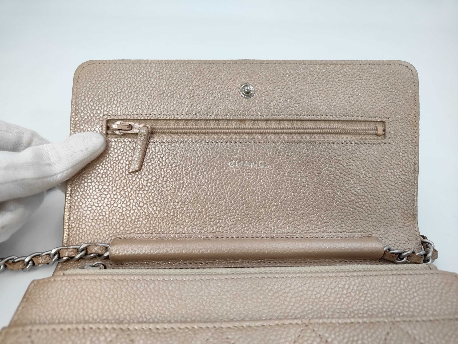 Chanel Wallet on Chain Quilted Iridescent Caviar, Gold, Leather, Wallet