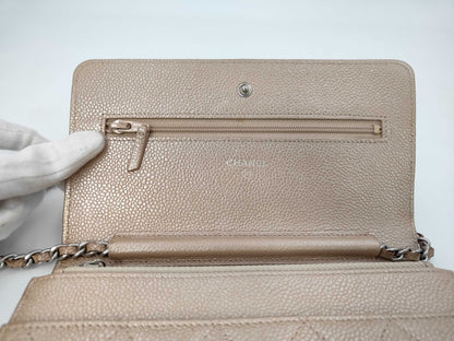 Chanel Wallet on Chain Quilted Iridescent Caviar, Gold, Leather, Wallet