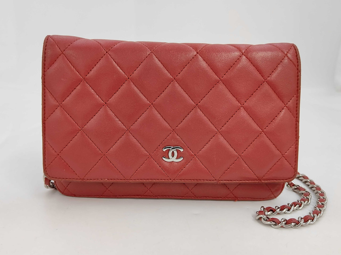 Chanel Timeless CC Wallet on Chain Quilted Goatskin, Red, Leather, Shoulder Bag
