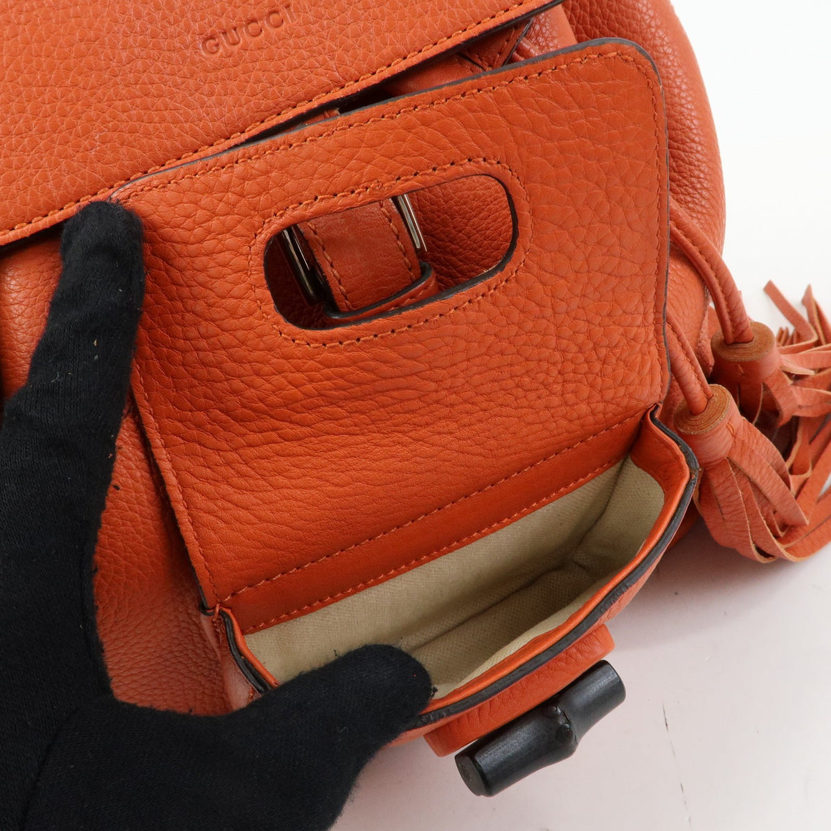 Gucci Bamboo Tassel Leather, Orange, Leather, Backpack