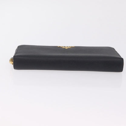 Prada Zip Around Tab Saffiano Leather, Black, Leather, Wallet
