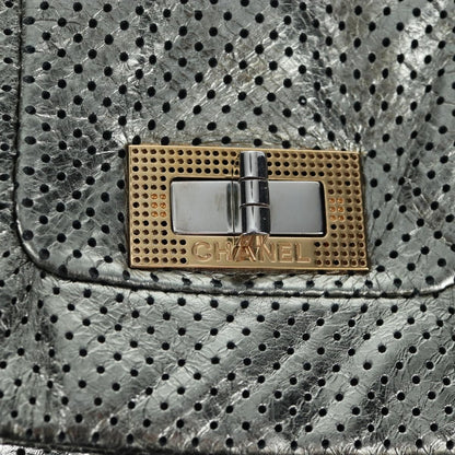 Chanel Drill Perforated Leather, Silver, Leather, Tote Bag