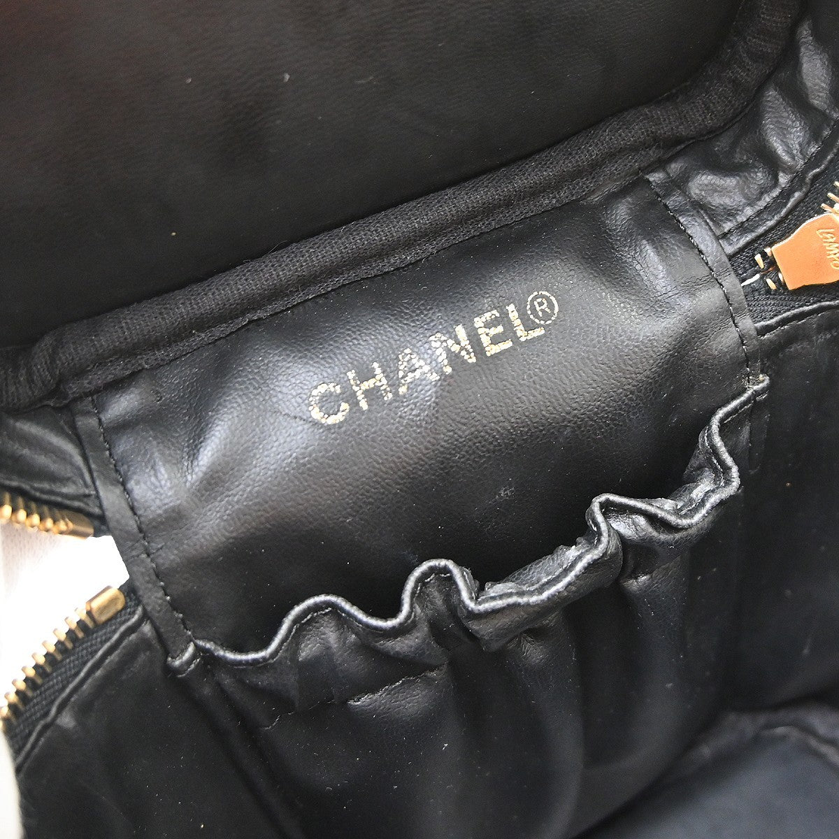 Chanel Vintage Timeless Cosmetic Case Caviar, Black, Leather, Handbag