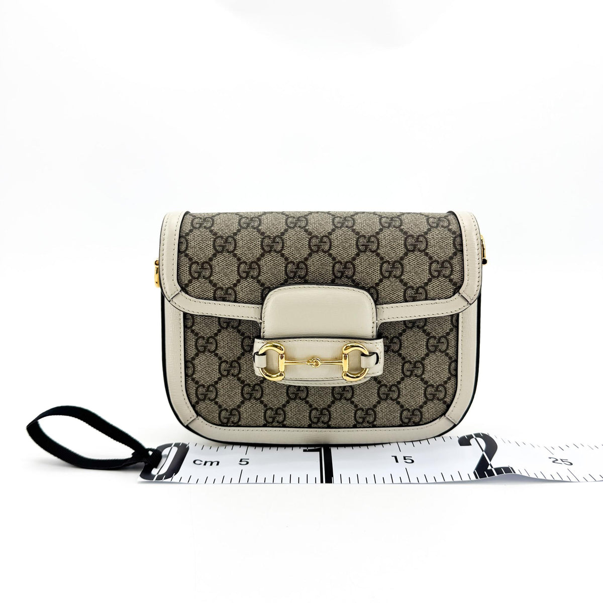 Gucci Horsebit 1955 GG Coated Canvas with Leather, White, Canvas, Shoulder Bag