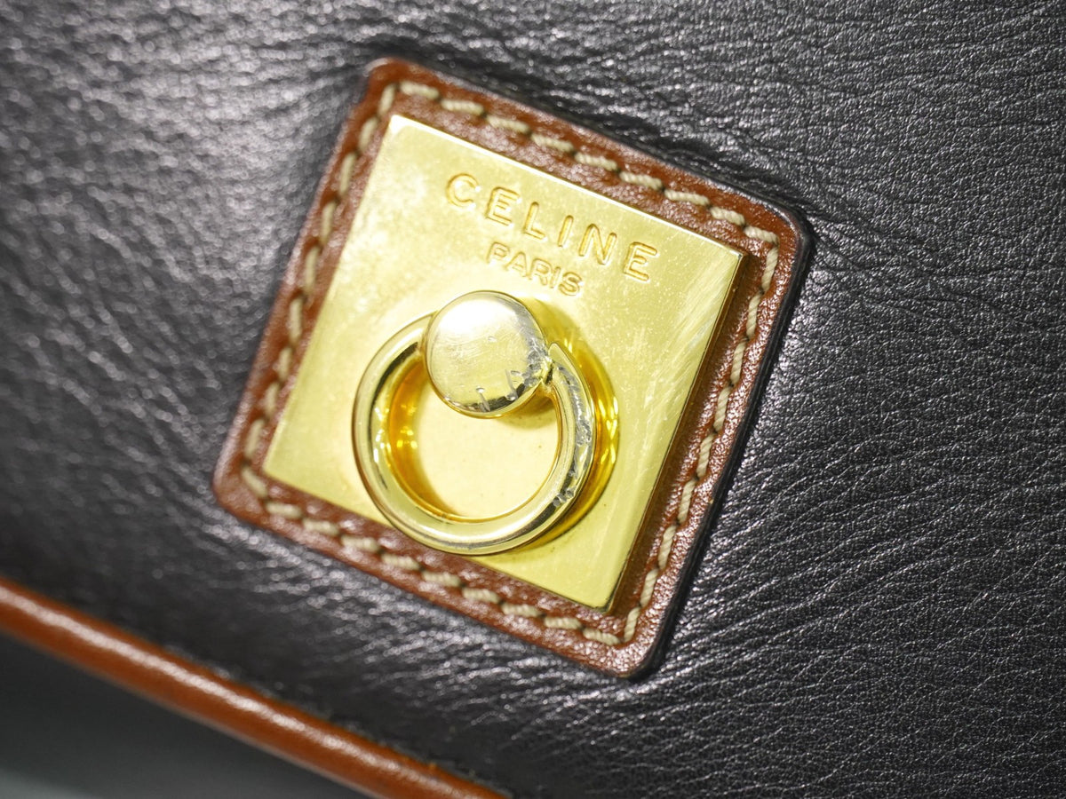 Celine Flap Shoulder Leather, Black, Leather, Shoulder Bag
