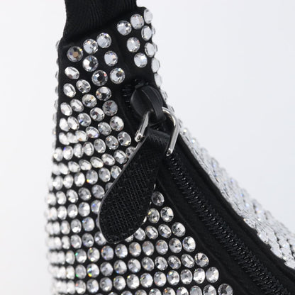 Prada Re-Edition 2000 Hobo Crystal Embellished Satin, Silver, Silk, Shoulder Bag