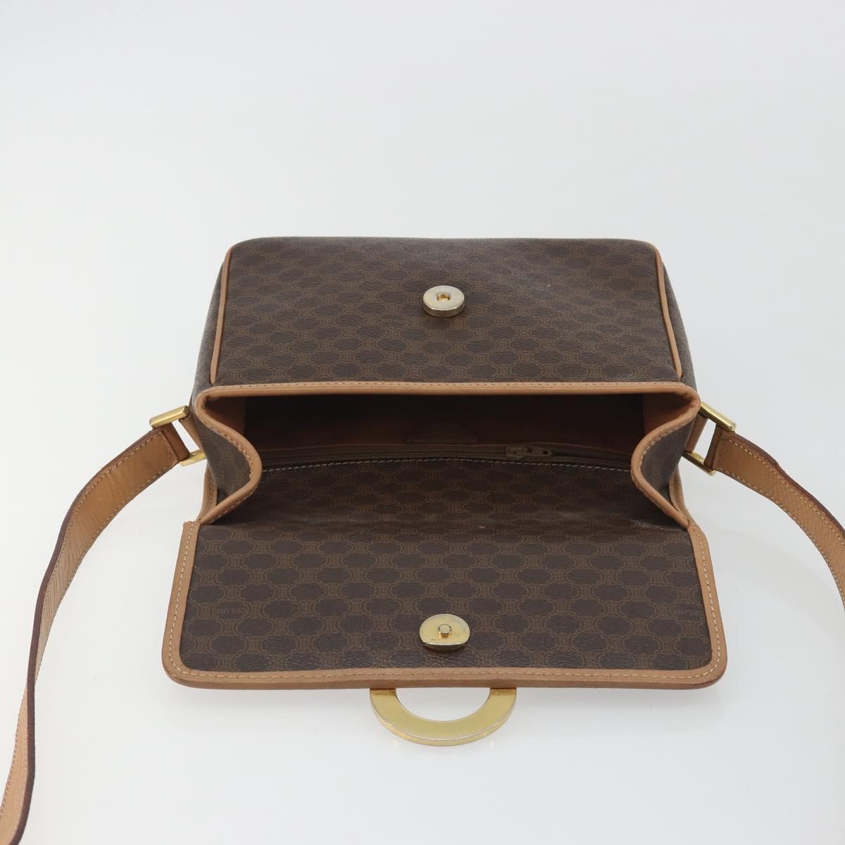 Celine Vintage Macadam Circle Logo Canvas and Leather, Brown, Canvas, Shoulder Bag