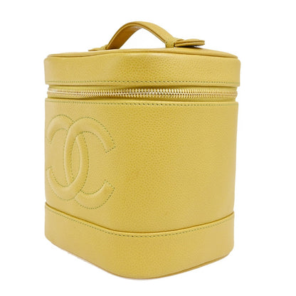 Chanel Vintage Timeless Cosmetic Case Caviar, Yellow, Leather, Clutch