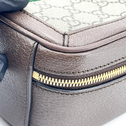 Gucci Ophidia Zip Around Top Handle GG Coated Canvas with Leather, Brown, Canvas, Handbag