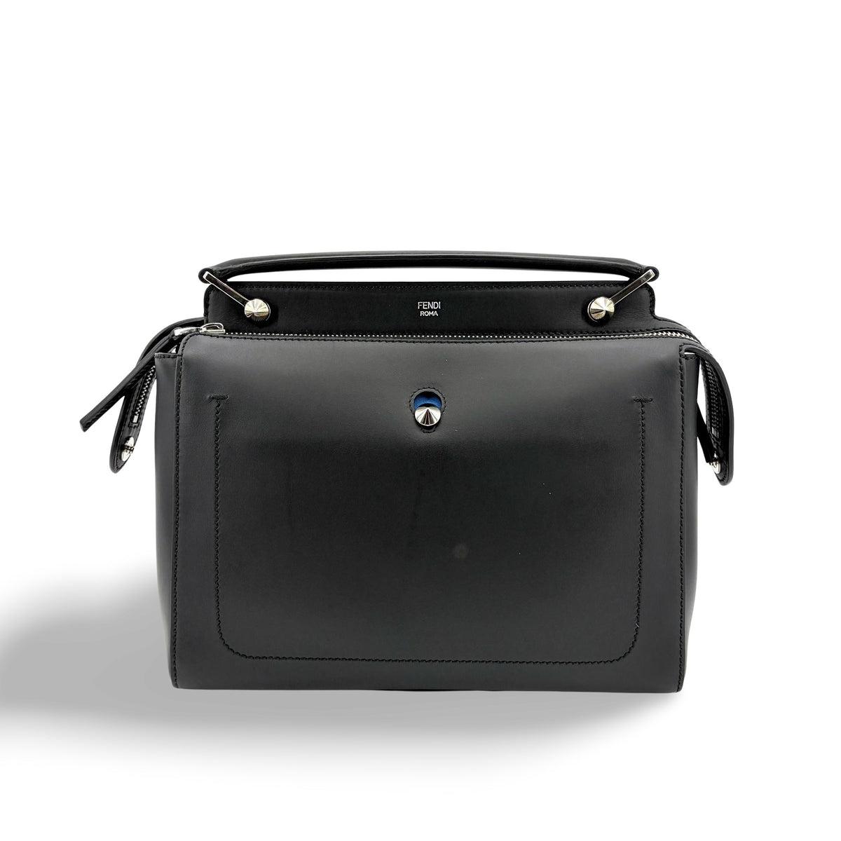 Fendi DotCom Convertible Satchel Leather, Black, Calfskin, Handbag