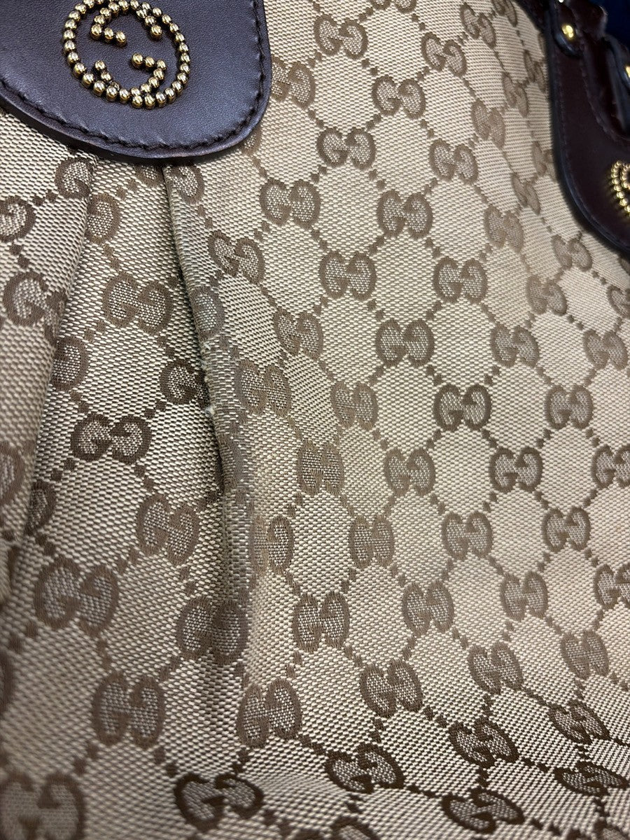 Gucci Scarlett GG Canvas with Leather, Brown, Canvas, Tote Bag