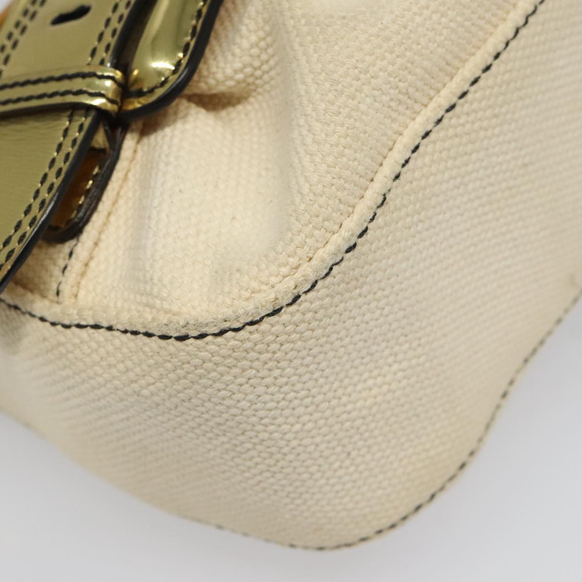 Fendi Chain Baguette Patent, Beige, Canvas, Shoulder Bag