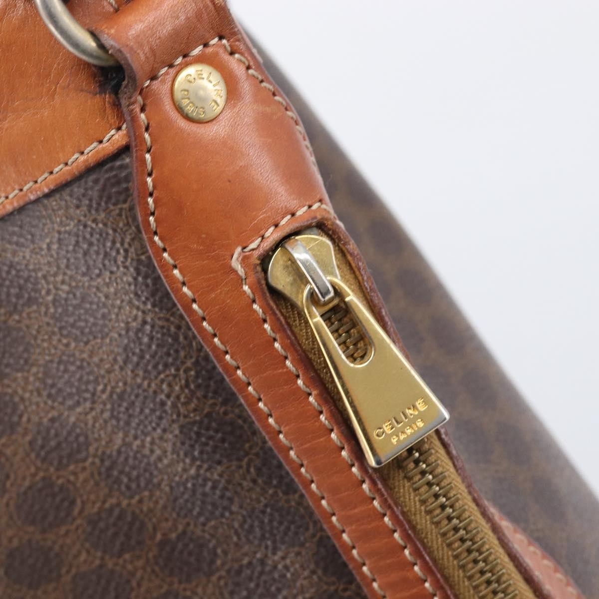 Celine Macadam Shoulder Leather, Brown, Canvas, Crossbody Bag