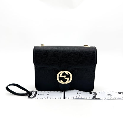 Gucci Interlocking Leather, Black, Leather, Shoulder Bag