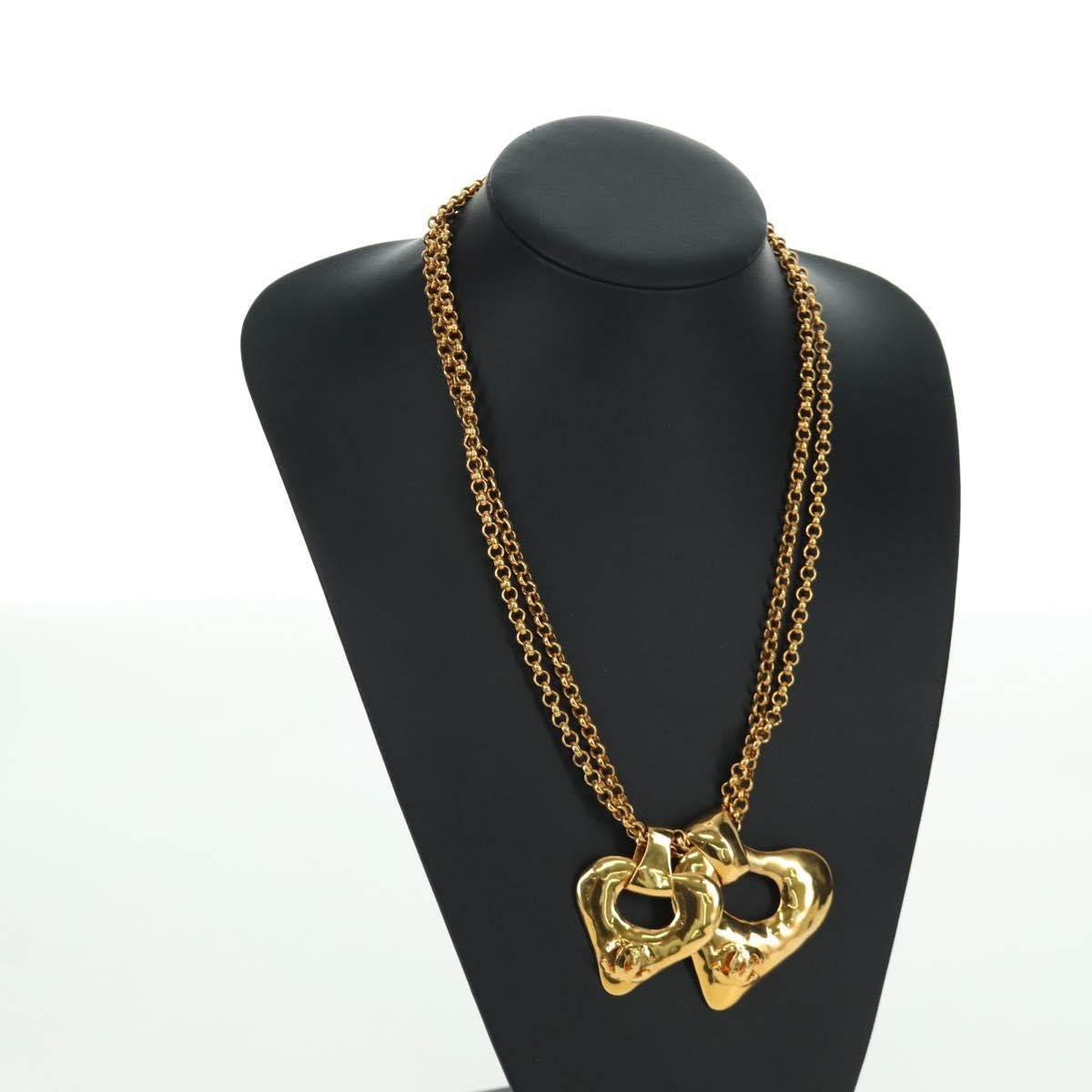Chanel Vintage CC Heart Pendant Long Metal, Gold, Metal, Necklace