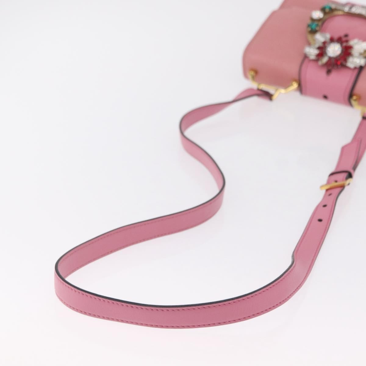 Miu Miu Madras Crystal Buckle Leather, Pink, Leather, Shoulder Bag