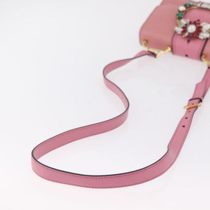 Miu Miu Madras Crystal Buckle Leather, Pink, Leather, Shoulder Bag