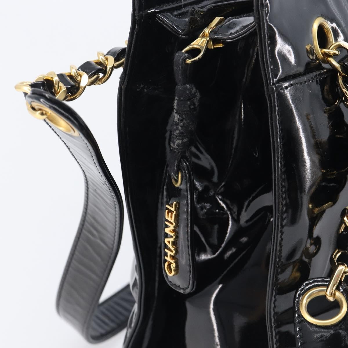 Chanel Coco Mark Patent Leather, Black, Patent Leather, Shoulder Bag