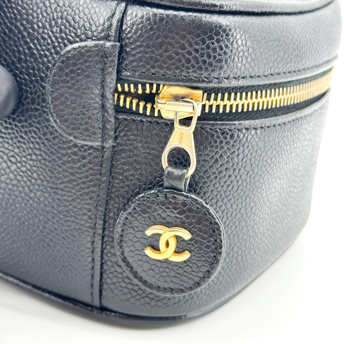 Chanel Vintage Timeless Cosmetic Case Caviar, Black, Leather, Clutch