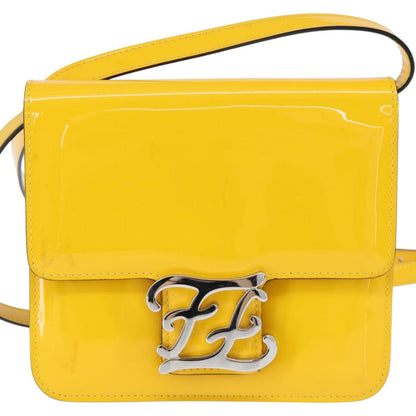 Fendi Curligraphy Shoulder Enamel Yellow Silver, YELLOW, PATENT_LEATHER, Shoulder bag