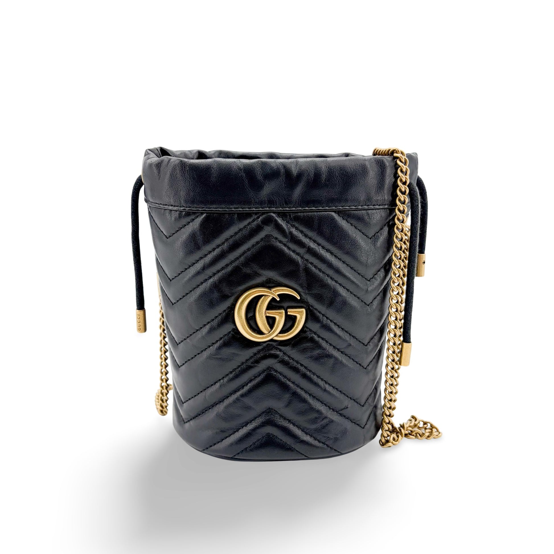 Gucci GG Marmont Bucket Matelasse Leather, Black, Leather, Handbag