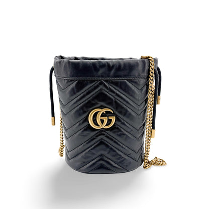 Gucci GG Marmont Bucket Matelasse Leather, Black, Leather, Handbag
