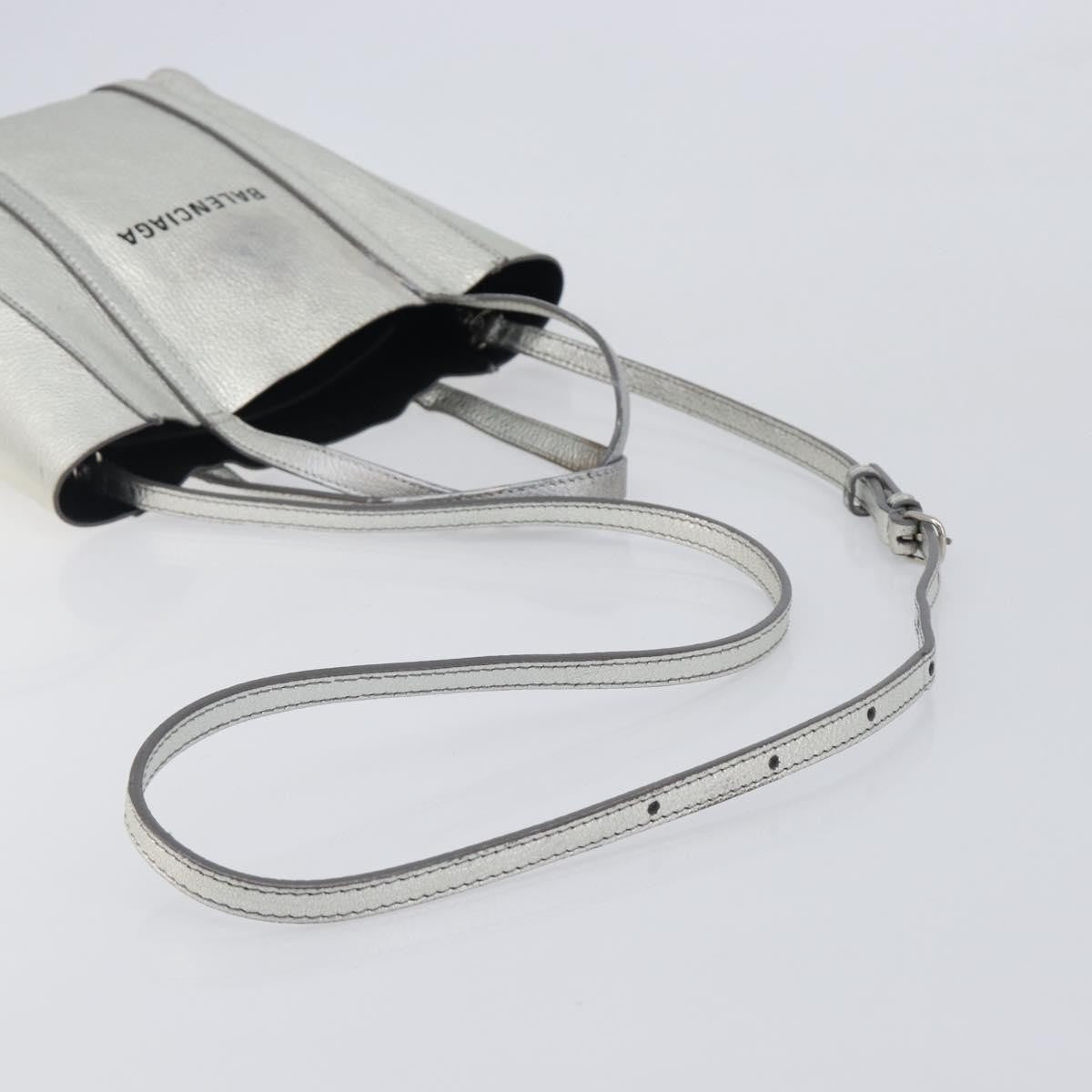 Balenciaga Everyday Glitter Leather, Silver, Leather, Tote Bag