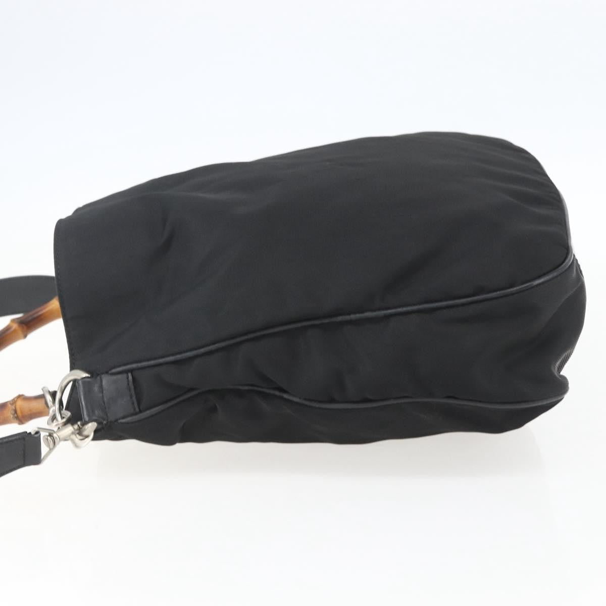 Gucci Vintage Bamboo Nylon and Patent Leather, Black, Nylon, Handbag