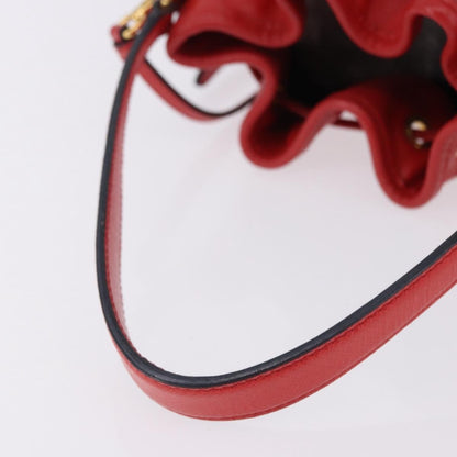 Prada Drawstring Pocket Bucket Soft Calf, Red, Leather, Shoulder Bag