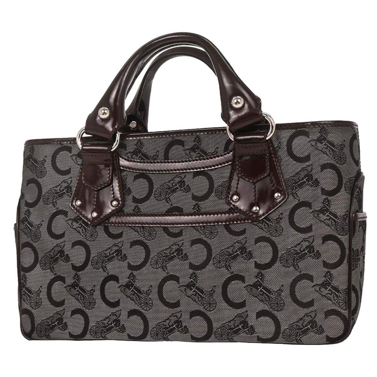 Celine Boogie Satchel Macadam, Brown, Canvas, Handbag