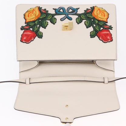Gucci Sylvie Top Handle Embroidered Leather, White, Leather, Handbag