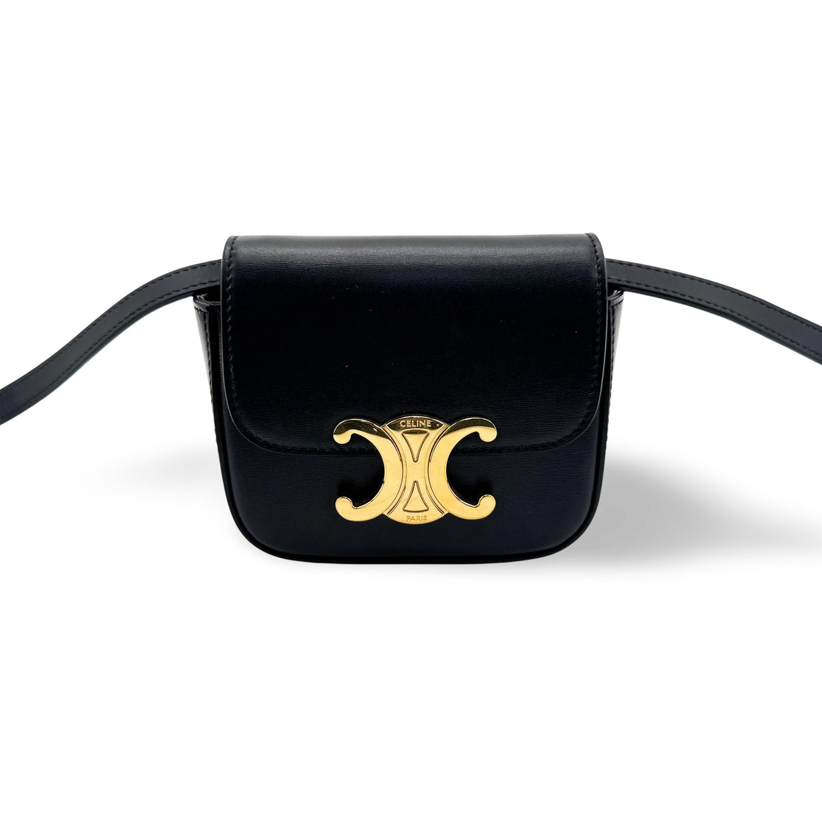 Celine Triomphe Triomphe Coated Canvas, Black, Leather, Shoulder Bag