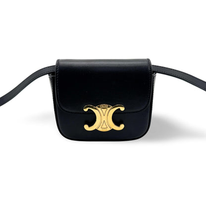 Celine Triomphe Triomphe Coated Canvas, Black, Leather, Shoulder Bag