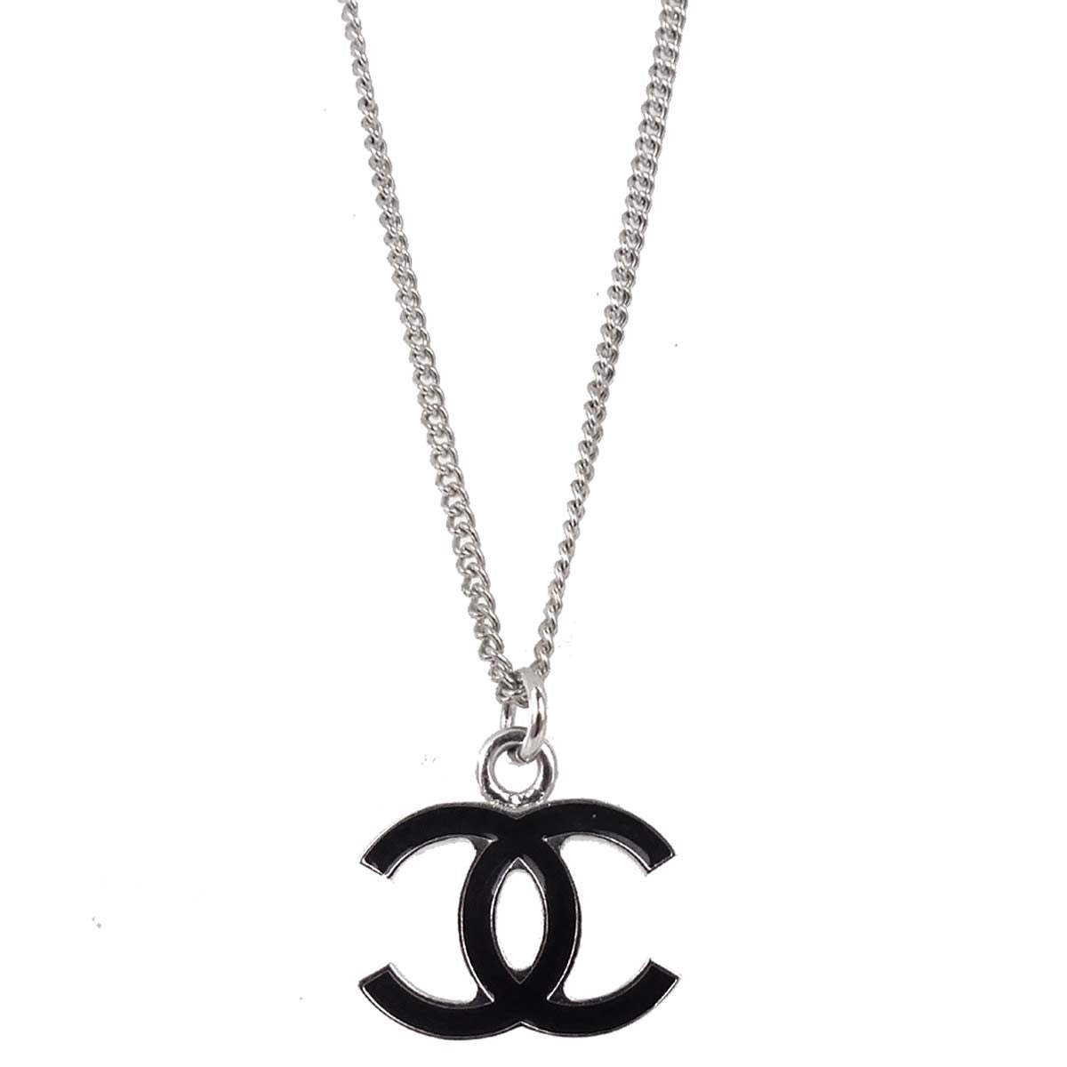 Chanel CC Pendant Metal with Enamel, Silver, Silver Plated, Necklace