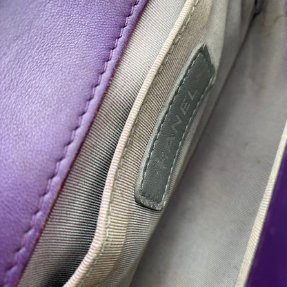 Chanel Boy Flap Bag Quilted Velvet, PURPLE, LEATHER, Shoulder bag