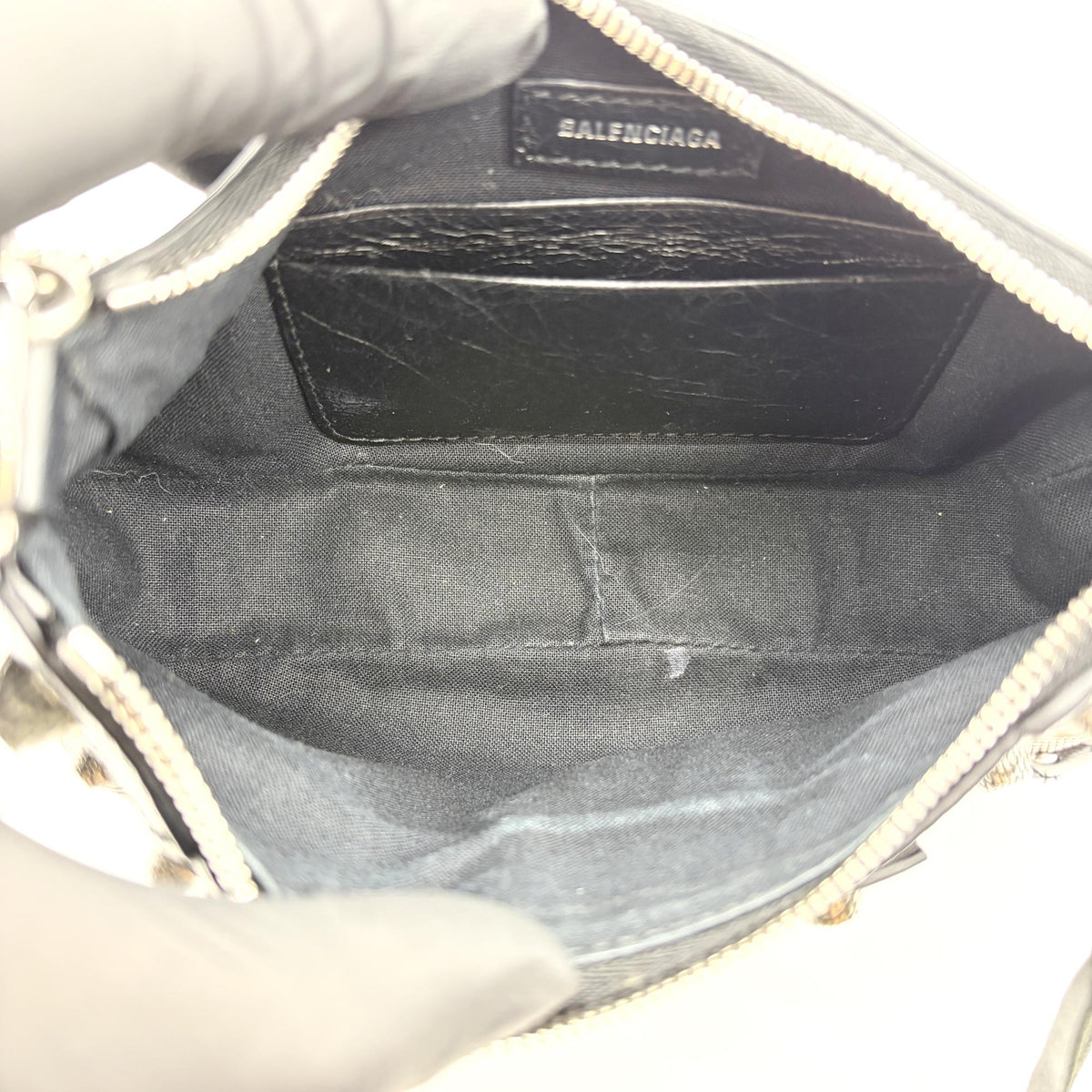 Balenciaga Le Cagole Giant Studs Chain Leather, Black, Leather, Shoulder Bag