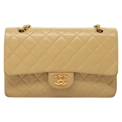 Chanel Vintage Classic Double Flap Bag Quilted Lambskin, BEIGE, LEATHER, Shoulder bag