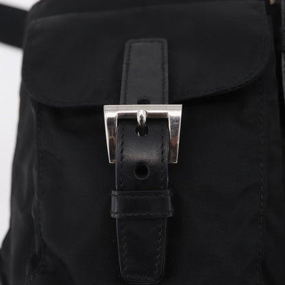 Prada Double Pocket Backpack Chain Re-Nylon, Black, Nylon, Shoulder Bag