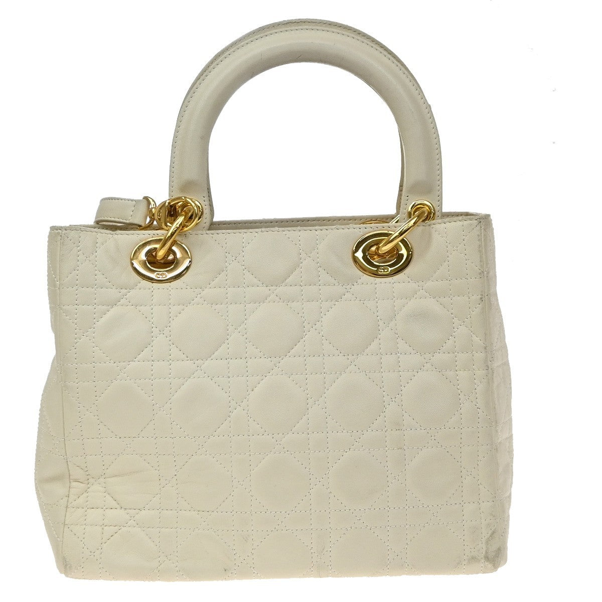 Christian Dior Lady Dior Cannage Quilt Leather, White, Leather, Handbag