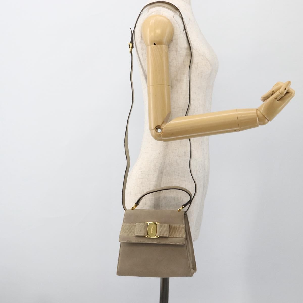 Salvatore Ferragamo Convertible Vara Bow Tote Suede, Beige, Suede, Handbag