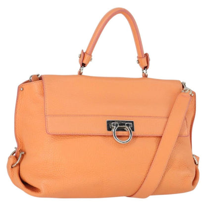 Salvatore Ferragamo Sofia Satchel Grainy Leather, Orange, Leather, Handbag