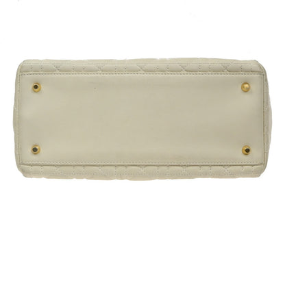Christian Dior Lady Dior Cannage Quilt Leather, White, Leather, Handbag